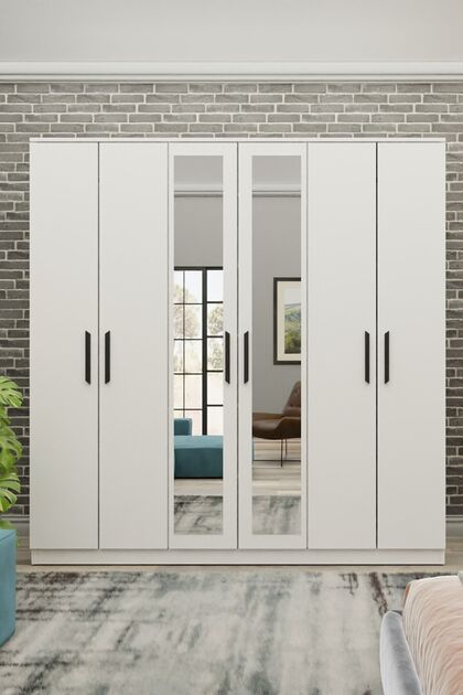 Metalia Gm 081 Favorite 6 Kapılı Aynalı Beyaz Siyah Kulplu