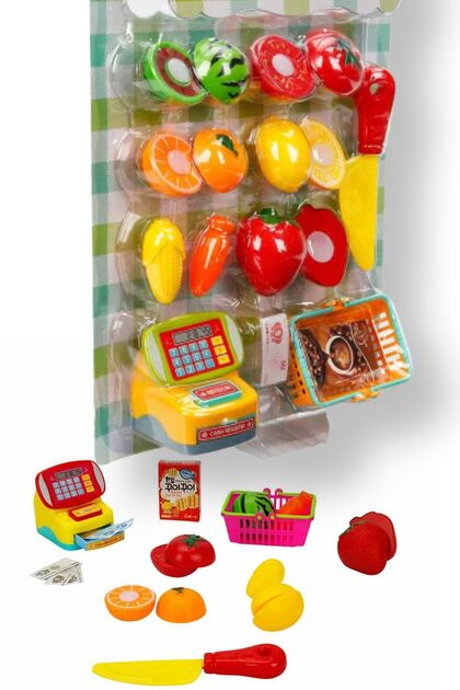 TOYFEST Çok Parçalı Mini Kasalı Sebze ve Meyveli Bıçaklı Mutfak