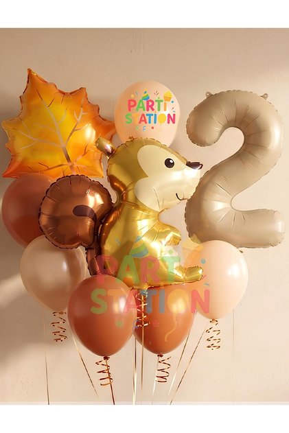 Squirrel Autumn Woodland Forest Animals 2 Year Old Balloon Set Woodland Concept Birthday Set