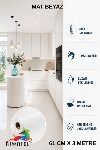 Matte White Furniture and Cabinet Covering Foil 61 cm X 3 Meters