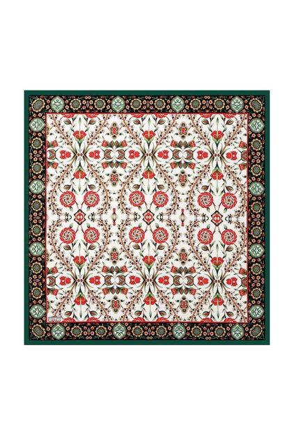 Green Black Seljuk Pattern Silk Scarf