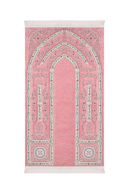 Pink Yasmin Pattern Sponge Quilted Woven Prayer Rug