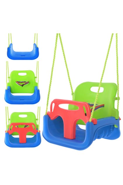3-în-1 VarioShop ® Leagăn pentru copii cu bară de siguranță detașabilă și spătar, corzi reglabile 120-150 cm, antiderapant, pentru utilizare în interior și în grădină, albastru/verde