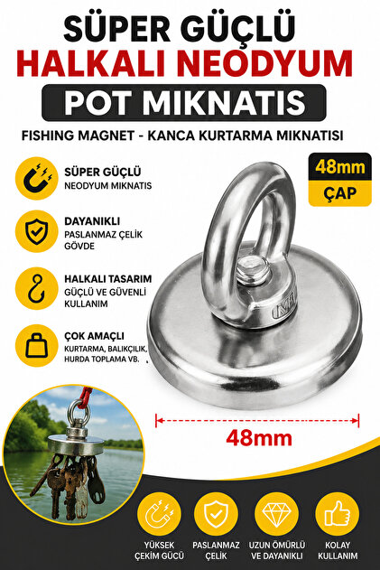 Hobialem 48 mm Halkalı Neodyum Pot Mıknatıs Süper Güçlü Fishing Hobialem 48 mm Halkalı Neodyum Pot Mıknatıs Süper Güçlü Fishing