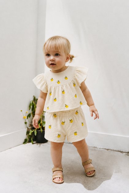 Baby Girl 2-Piece Set Fruit Embroidered Laced Muslin Fabric Blouse Casual Shorts Daily Special Occasions Gift