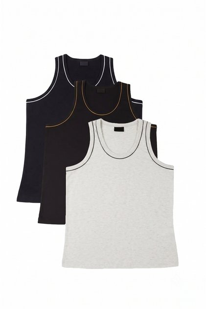 Men's Zero Sleeve Thick Strap Cycling 3-Piece White Black Blue Comfortable Summer Set Combed Cotton T-Shirt Undershirt