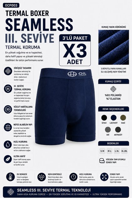 Thermal Navy Blue 3-Piece Boxer Seamless IIILevel