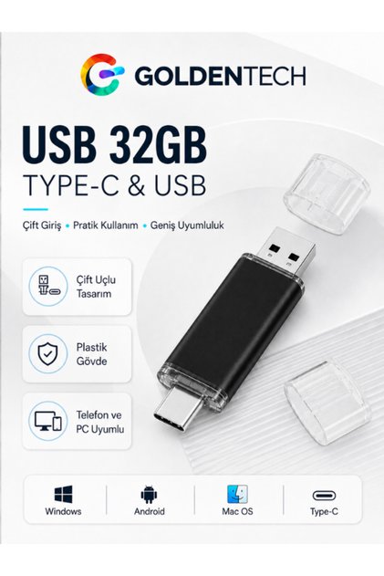 2 In 1 Double Sided Type-c USB 2.0 32 GB USB Memory
