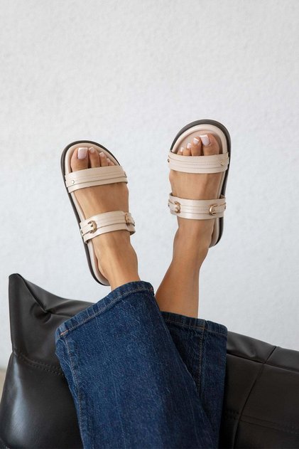 Cistra Women's Daily Comfort Leather Slippers Beige