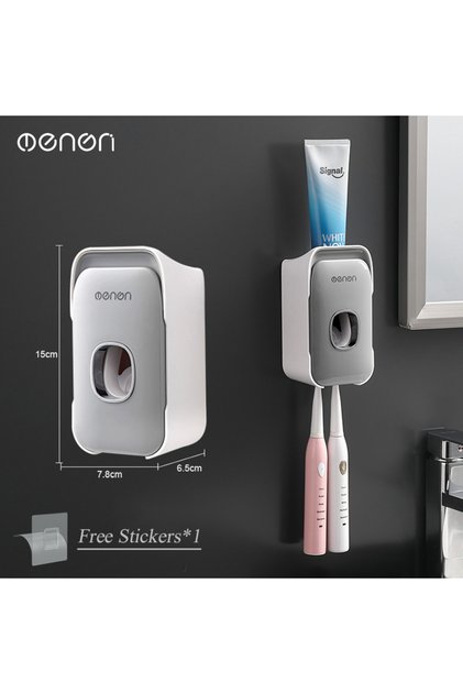 gray upgrade ﻿MENGNI Toothpaste Dispenser Wall-Mounted Bathroom Toothpaste Squeezer Punch-Free Tooth