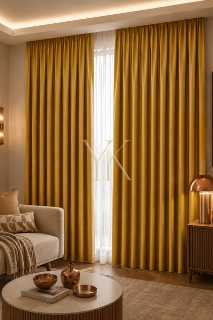 Blackout Light Proof Background Curtain Mustard Color Single Wing No Pleats 100% Blackout Sunshade