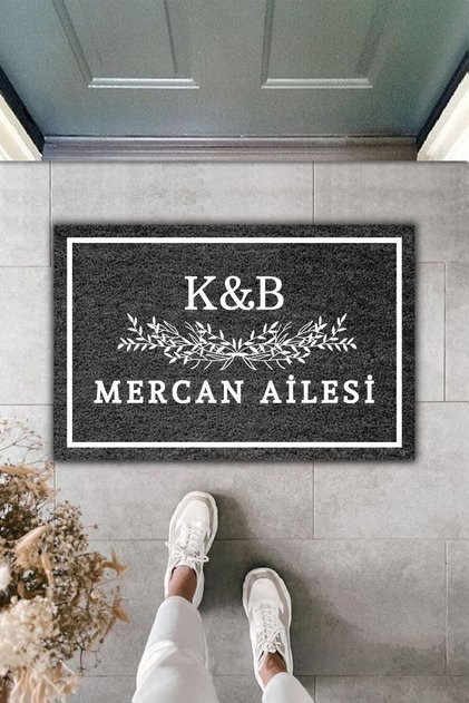 Modern Dijital Baskı - Siyah Kişiye Özel Tasarım Paspas 70x45cm - Çeyiz Kapi Onu Paspasi