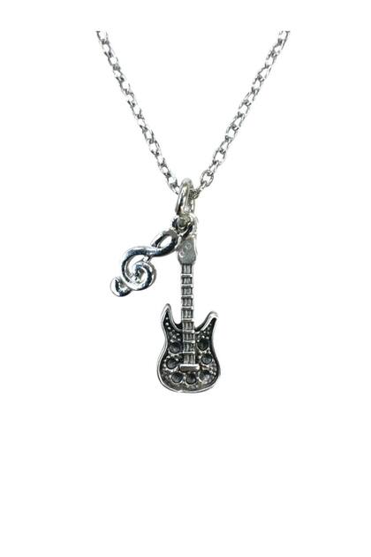 Unisex Necklace with Guitar and Left Hand Switch Figure – 60 cm Chain