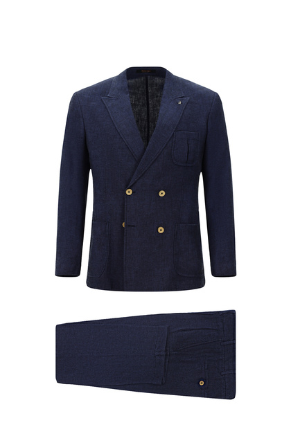 6 Drop Regular Fit Standard Cut Double Breasted Linen Suit with Tie at the Waist