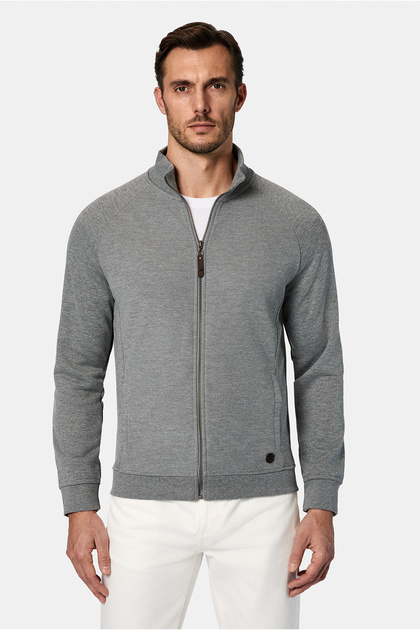 Mock Neck Cotton Zippered Pocket Patterned Sweatshirt Cardigan