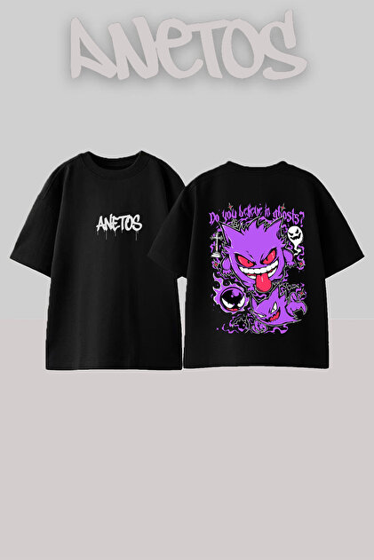 Goblin Tシャツ Lサイズ Anetos Goblin Emoji Tasarım Sırt Baskılı Pamuk Siyah Oversize T