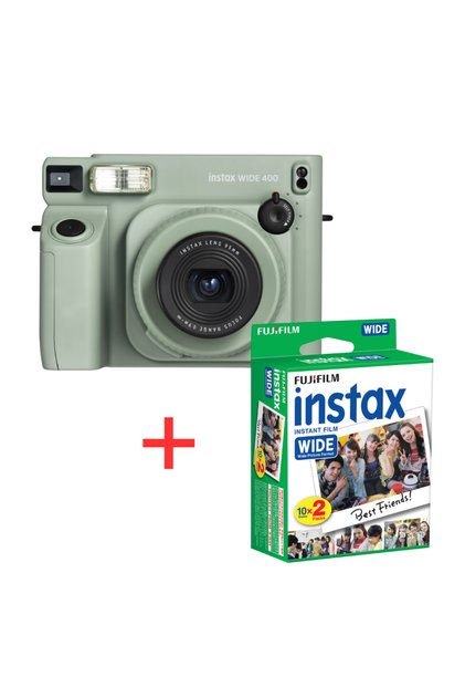 Instax Wide 400 + 20 Filme Instax Wide (2 Pachete x 10 Poze), Verde Sage