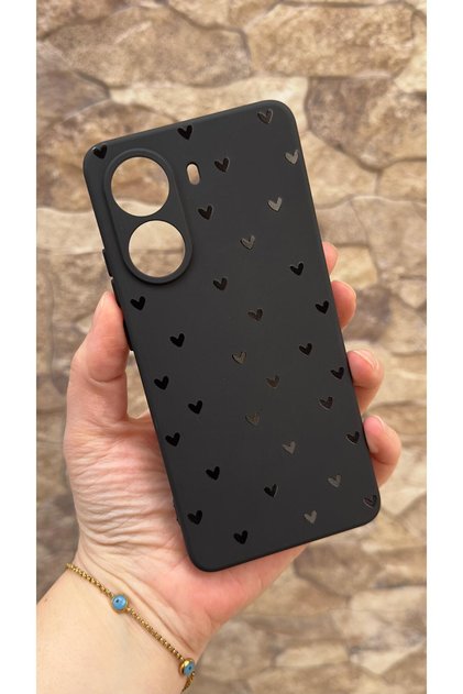 Poco X7 Pro Compatible Mini Black Heart Patterned Silicone Shock Absorbing Classic Protected Rubber Case