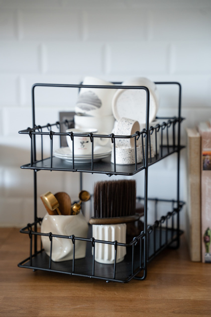 Rustic Double Layer Black Metal Stand
