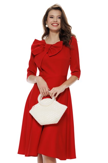 Rochie damă elegantă rosie clos cu fundă maxi și croi feminin fluid