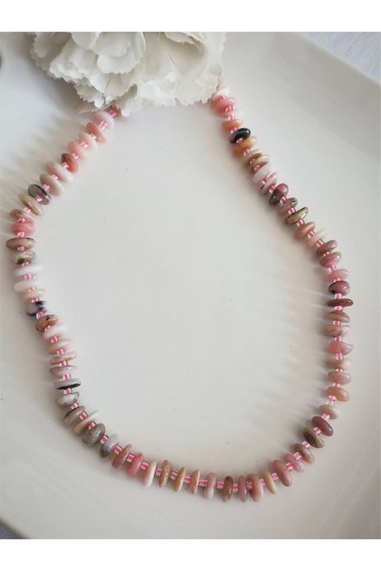 Certified Amorphous Flat Pink Opal Natural Stone Necklace