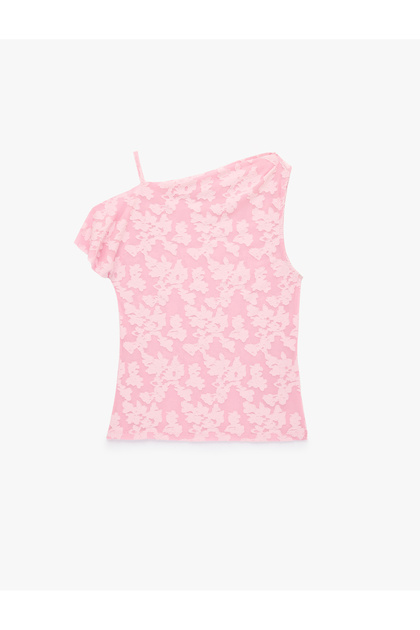 Asymmetric Collar Sleeveless Lace Blouse