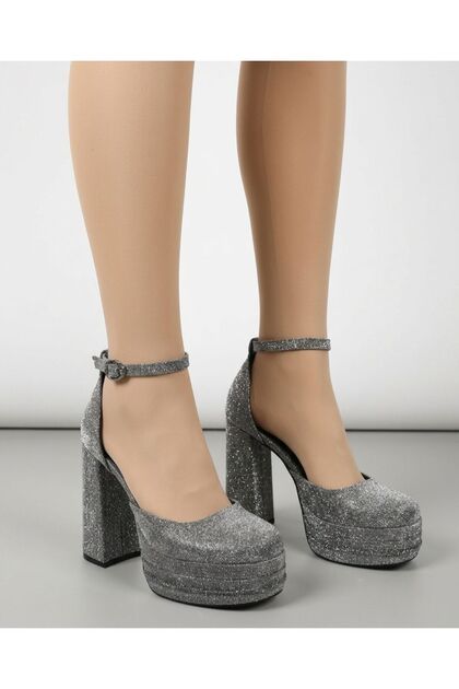 Platinum Glitter Three-Platform 14 cm High Heel Women's Evening Dress Shoes