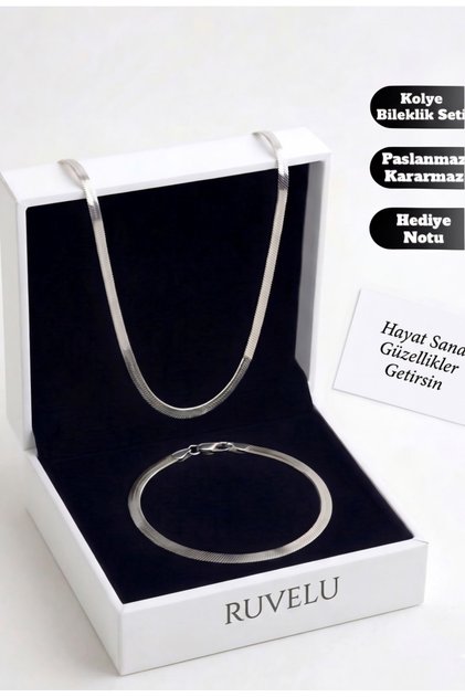 Paslanmaz Çelik Kolye Bileklik Seti Kararmaz Suya Dayanıklı Hediye Seti - Unisex