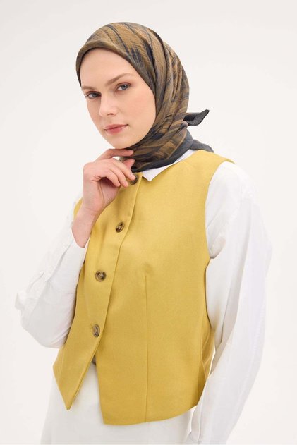 Eșarfă Velora cu model acuarelă verde militar 90X90