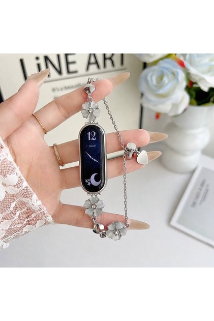 Mi Band 10 9 8 Uyumlu Çiçekli Taşlı Metal Zarif Bileklik Kordon