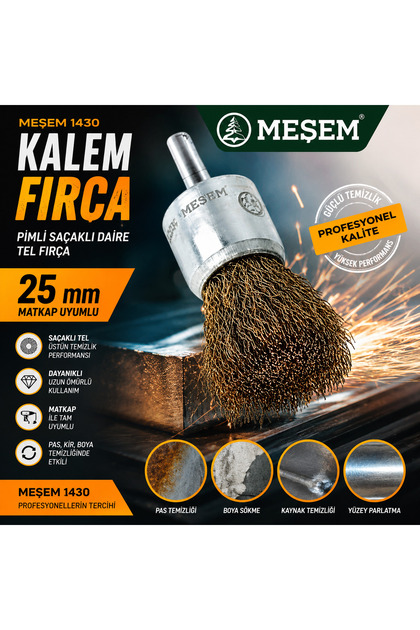 Kalem Fıçra Pimli Saçaklı Daire Kalem Tel Fırça 25 mm Matkap Uyumlu Kod: 1430