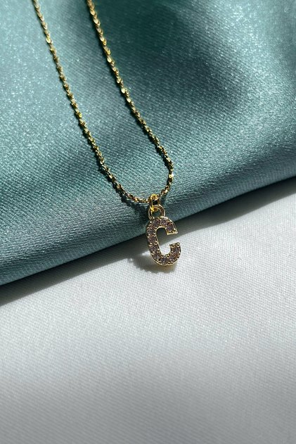 Zircon Stone Minimal Letter Steel Chain Necklace