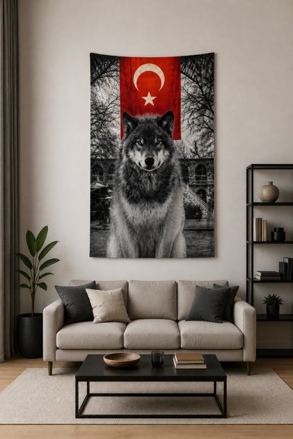 Wolf Turkish Flag Themed Wall Covering