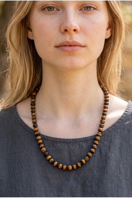 Tiger Eye 45 cm 8 mm Women's Necklace Natural Stone Real Genuine Trend Fashion