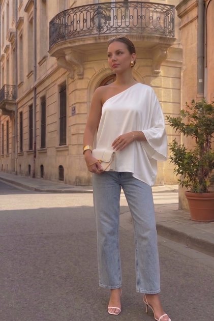 One-Shoulder Satin Fabric Blouse