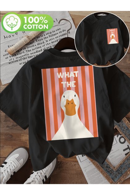 Cute confused duck double sided printed premium oversize t-shirt