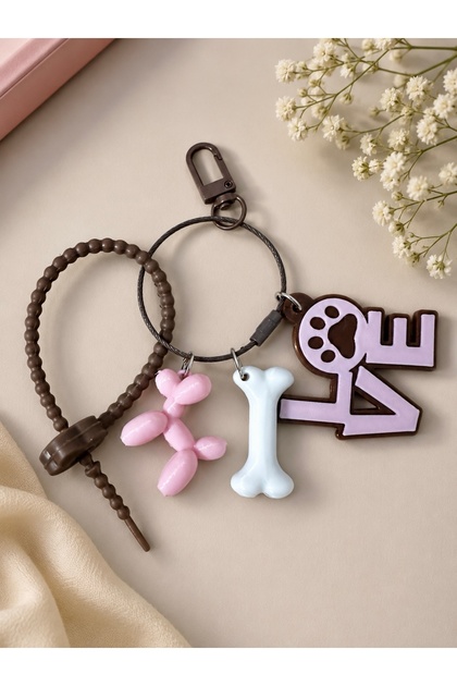 Love Paw Dog Themed Charm Keychain Set – Decorative Bag Accessory