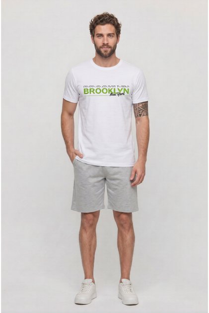 Father's Day White Men's Shorts T-Shirt Set 100% Cotton Sports Fitness Gym Sea New York Brooklyn Print Comfortable Fit