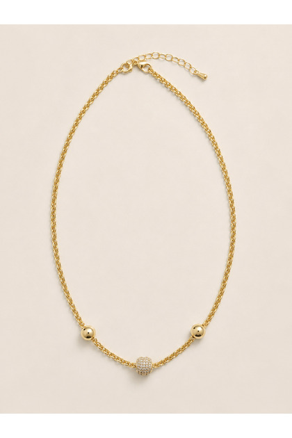 Xuping Premium Top Detailed Gold Stone Thin Chain Necklace - 45 cm + 5 cm