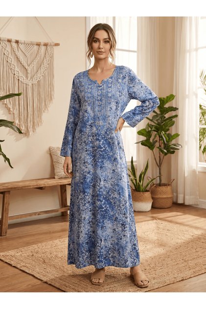 Floral Print Long Sleeve Maxi Dress - Casual Resort Wear