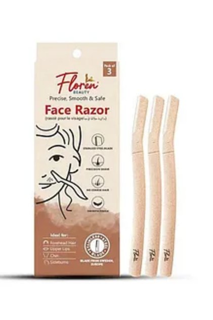 Face Razors, Salon-Quality Dermaplaning, Precise Shave, Anti-Slip Grip and Safety Cover, Pack of 3 - Beige