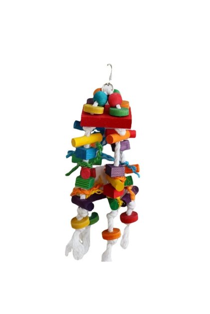Red Colorful Wooden Parrot Chew Toys, Interactive Bite Bird Toys with Various Shapes for Large Parro