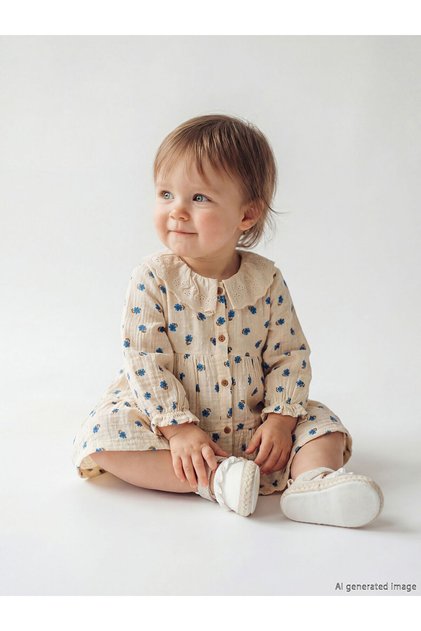 Lcw Baby Ecru Baby Collar Floral Patterned Baby Girl Dress