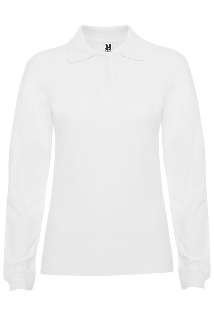 Tricou polo cu maneca lunga pentru femei, bumbac 100%, Estrella, alb