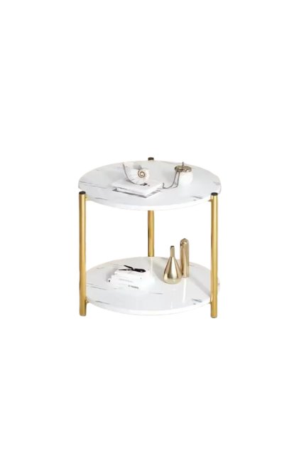 Măsuță de cafea rotundă cu 2 niveluri de depozitare - Design modern și elegant