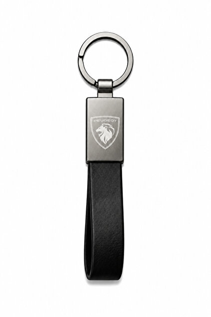 Peugeot Keychain Shiny Metal & Leather – Double-Sided Logo, Premium Stylish Design, 12 X 2 cm Size, Car Accessory