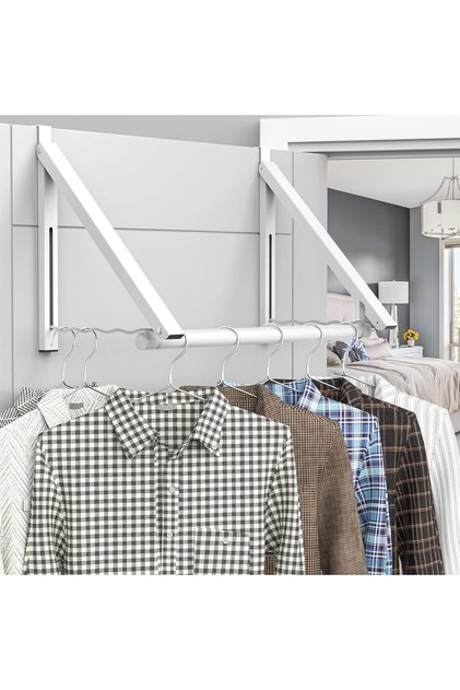 Over-the-Door Drying Rack,Expandable Foldaway Clothes Rail,2 Racks with Rod,for Laundry in Bedrooms,Dorms,Bathrooms,White