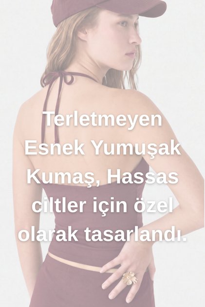 Halter Boyundan Bağlamalı Örme Top %97 Pamuk Bluz - Puanlı Beyaz 2