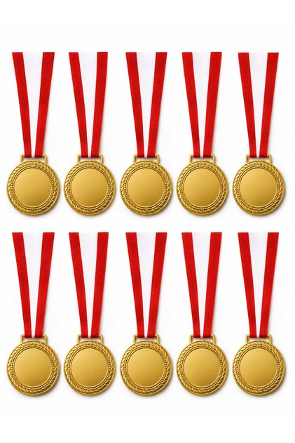 10Pcs Blank Medal Gold Color with Red White Lanyard Award Medal School Sports Competition Activity Medal