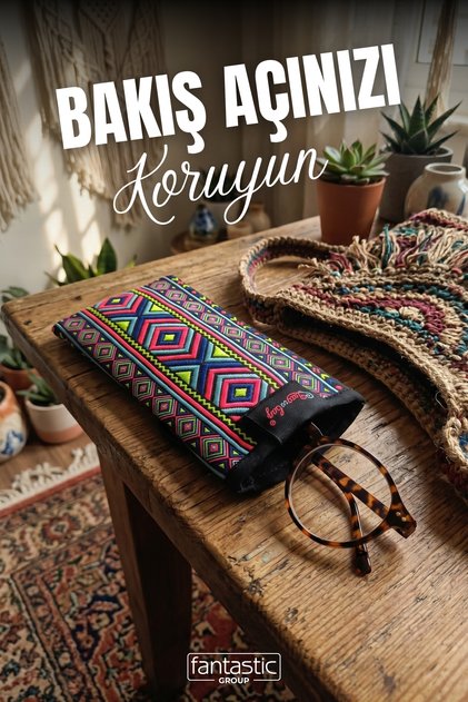 Husă pentru ochelari țesută cu model geometric etnic - Husă pentru ochelari de soare în stil boho (15,5 x 8,5 cm)